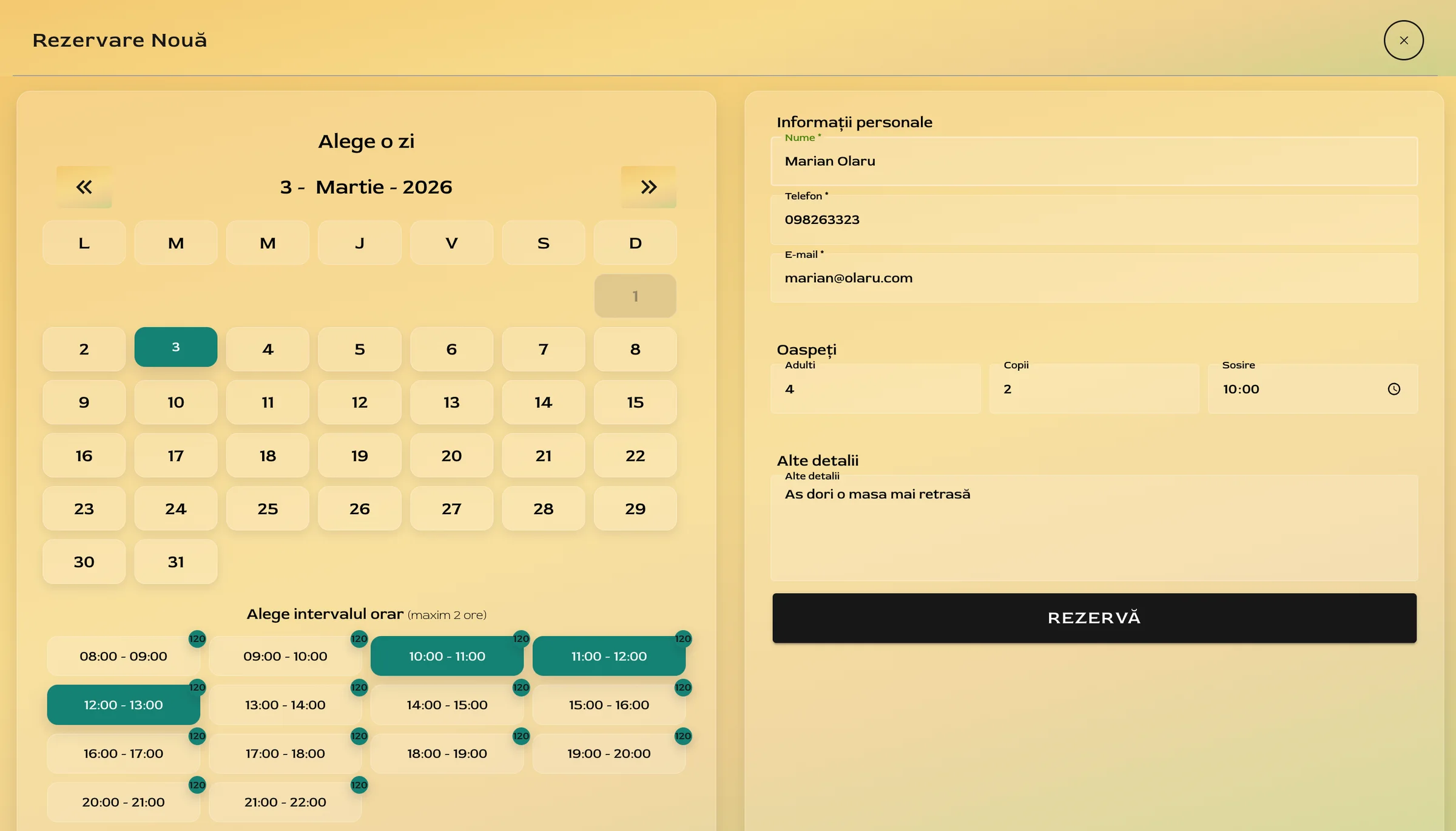 Formular rezervare